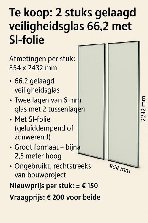 2 nieuwe ongebruikte ruiten dubbelglas, Doe-het-zelf en Verbouw, Glas en Ramen, Zo goed als nieuw, Glasplaat, Veiligheidsglas