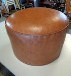 Ronde bruin leren poef, Ophalen, Minder dan 50 cm, Gebruikt, Klassiek