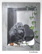 Ollie het leuke uilskuiken geschilderd op een houten paneel, Ophalen of Verzenden