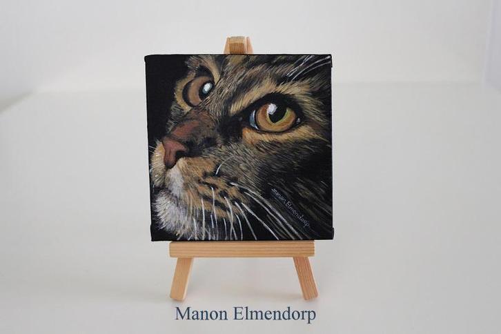 Uniek Handgeschilderd Schilderijtje incl Ezeltje Kat Kunst, Antiek en Kunst, Kunst | Schilderijen | Modern, Ophalen of Verzenden