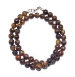 Halsketting Tijgeroog  Kralen 8 mm  925 sterling zilver, Ophalen of Verzenden, Mineraal