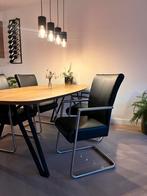 6 zwarte leren eetkamerstoelen, Huis en Inrichting, Stoelen, Ophalen, Zwart, Leer, Zo goed als nieuw