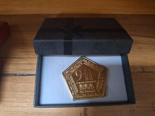 Prachtige grote vergulde munt 9/11, Postzegels en Munten, Edelmetalen en Baren, Zilver, Ophalen of Verzenden