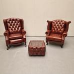 Chesterfield oorfauteuil set cognac + bijzettafel, Huis en Inrichting, Fauteuils, Ophalen of Verzenden, Zo goed als nieuw, 75 tot 100 cm