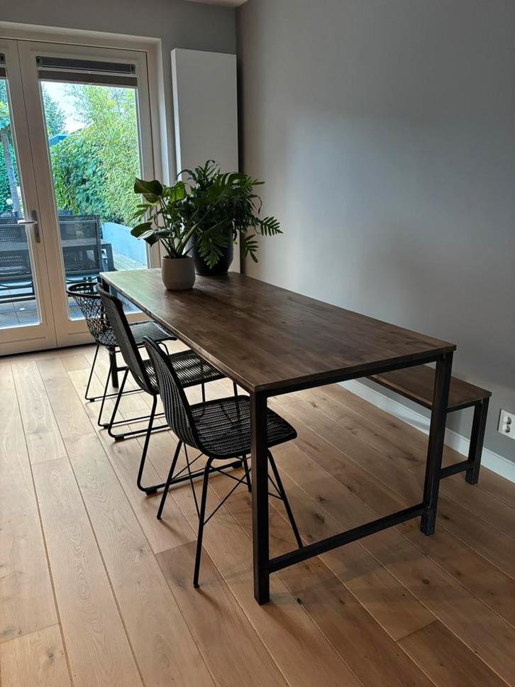 Eettafel met bankje en 3 stoelen, Huis en Inrichting, Tafels | Eettafels, Zo goed als nieuw, 50 tot 100 cm, 200 cm of meer, Rechthoekig