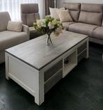 Eethoek en salon tafel van hardhout lichtgrijs, Ophalen, Gebruikt, 200 cm of meer, 50 tot 100 cm