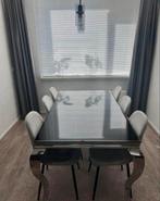 Compleet set Zwarte Glazen Salontafel met Zilveren Frame, Huis en Inrichting, Tafels | Salontafels, Ophalen, 100 tot 150 cm, 50 tot 100 cm