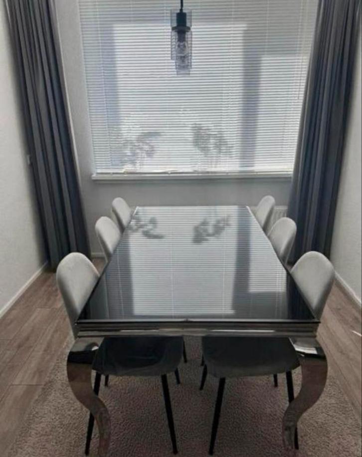Compleet set Zwarte Glazen Salontafel met Zilveren Frame, Huis en Inrichting, Tafels | Salontafels, Zo goed als nieuw, Minder dan 50 cm