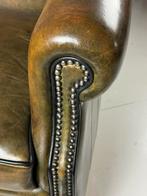 Schapenleren clubfauteuil groen bruin klassiek, Ophalen, Zo goed als nieuw, 75 tot 100 cm