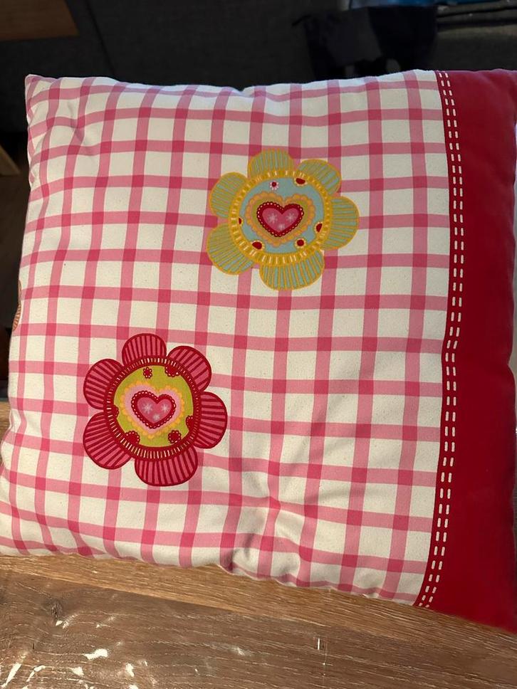 Decoratief Kussen - Rood/Wit Geruit, Huis en Inrichting, Woonaccessoires | Kussens, Gebruikt, Rood, Vierkant, Ophalen