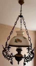 Oude hanglamp met bloemmotief, Huis en Inrichting, Lampen | Hanglampen, Ophalen, Gebruikt, Glas, 50 tot 75 cm