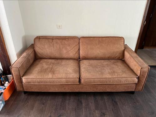 Cognac suede lederen bank 3 zits, Huis en Inrichting, Banken | Bankstellen, Ophalen