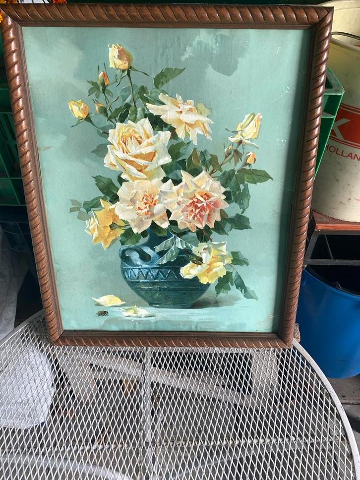 Schilderij: Gele Rozen in Vaas, Antiek en Kunst, Kunst | Schilderijen | Klassiek, Ophalen of Verzenden