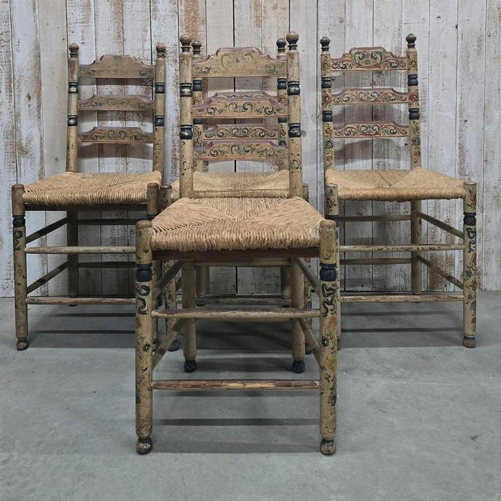 Knopstoelen, Volkskunst, beschilderd, brocante, Antiek en Kunst, Antiek | Meubels | Stoelen en Banken, Ophalen