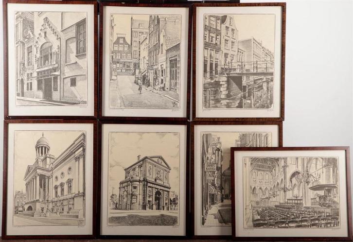 7 Prenten van Oud Rotterdam voor bombardement, Antiek en Kunst, Kunst | Etsen en Gravures, Ophalen of Verzenden