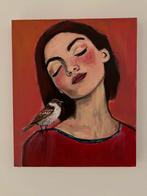 Schilderij dame en vogel, Antiek en Kunst, Ophalen of Verzenden