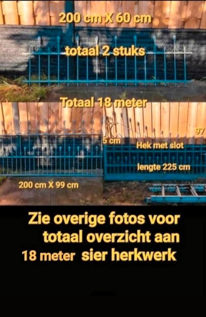 Sier Smeedijzer tuinhek met electrische poort totaal 18 mtr, Tuin en Terras, Tuinhekken en Hekwerk, Zo goed als nieuw, Tuinhek