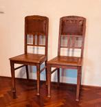 Twee oude eetkamerstoelen met leren bekleding, Ophalen, Gebruikt, Twee, Bruin