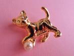 jwg Vintage 70s 80s kat katten broche goud verguld parel wit, Verzenden, Overige materialen, Broche, Verguld