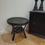 Vintage rotan tafeltje, zwart, Huis en Inrichting, Tafels | Bijzettafels, Ophalen, Rond, Minder dan 55 cm, 45 tot 60 cm