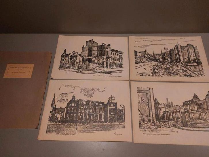 Arie Emens - Groningen 1945 - Complete map litho's, Antiek en Kunst, Kunst | Etsen en Gravures, Ophalen of Verzenden