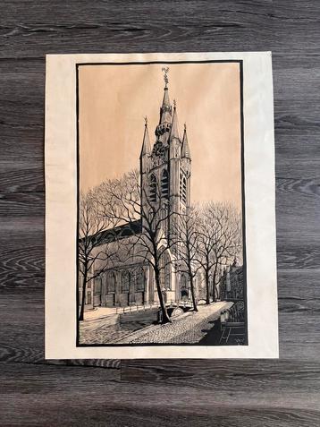 Houtsnede (antiek) Hendrik A. v/der Wal 1929 Amsterdam beschikbaar voor biedingen