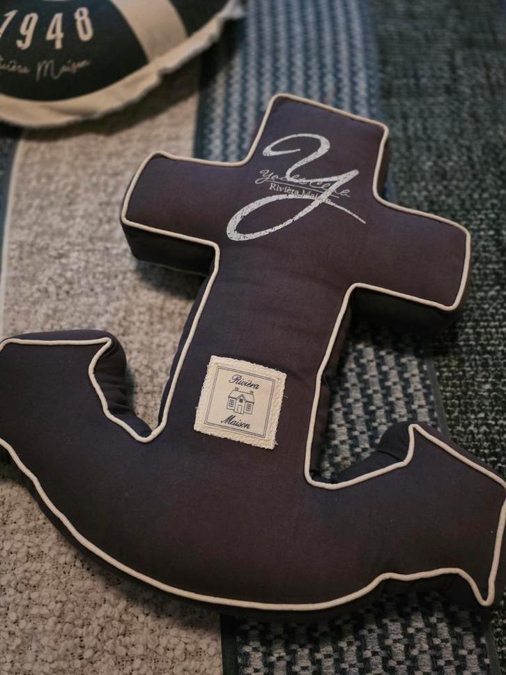 Riviera Maison Kussen Anker (anchor), Huis en Inrichting, Woonaccessoires | Kussens, Zo goed als nieuw, Vierkant, Ophalen of Verzenden