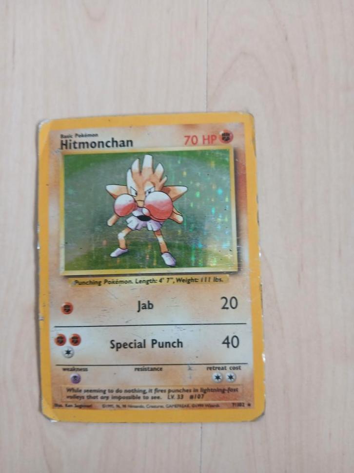Hitmonchan Holo 1995 - Zeldzame Pokémonkaart!, Hobby en Vrije tijd, Verzamelkaartspellen | Overige, Gebruikt, Losse kaart, Foil