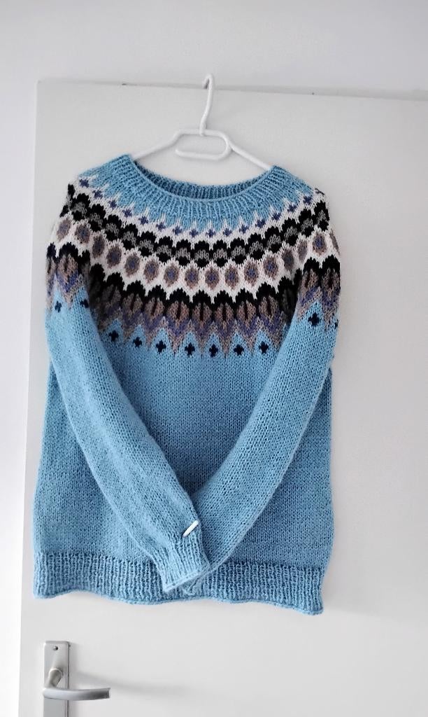 Handgebreide ijslandse wollen trui, maat 38/40, Ophalen of Verzenden, Zo goed als nieuw, Maat 38/40 (M), Blauw