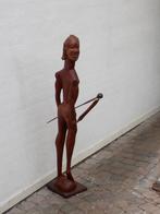 Beeld sculptuur teak hout groot xxl afrikaans krijger, Ophalen, Gebruikt