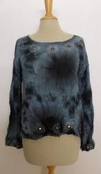 Tye & Dye zwart/grijze hippie/Ibiza top met spiegeltjes! L, Verzenden, Zwart, Maat 42/44 (L), Zo goed als nieuw