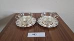 2x theekopjes Jena glas met zilverkleurige schotels, Huis en Inrichting, Keuken | Servies, Glas of Glazen, Gebruikt, Ophalen of Verzenden
