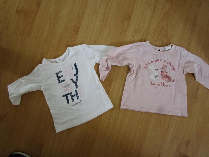H&M + Brums maat 74 - twee shirts met lange mouwen/print, Kinderen en Baby's, Babykleding | Maat 74, Zo goed als nieuw, Meisje