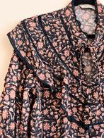 Boho ruffle blouse Bernice blauw bloemen borduursel, Maat 38/40 (M), Berenice, Blauw, Ophalen of Verzenden