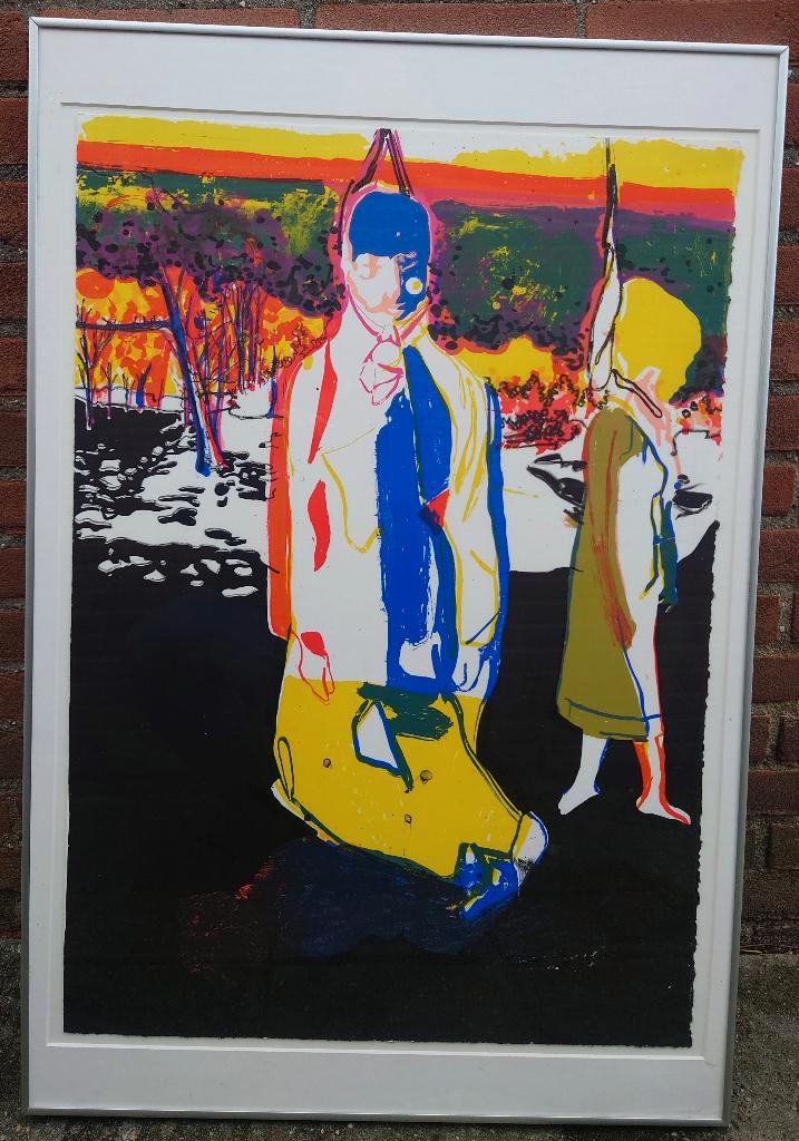 Gijs Assman (1966) Zeefdruk , hangende mensen 1990 10/60, Antiek en Kunst, Kunst | Litho's en Zeefdrukken, Ophalen of Verzenden