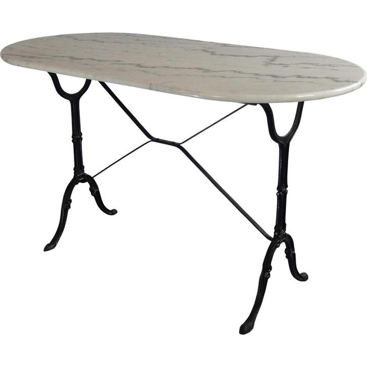Ovaal marmeren terrastafel met gietijzer onderstel 120 x 60, Huis en Inrichting, Tafelonderdelen, Nieuw, 100 tot 150 cm, 50 tot 100 cm