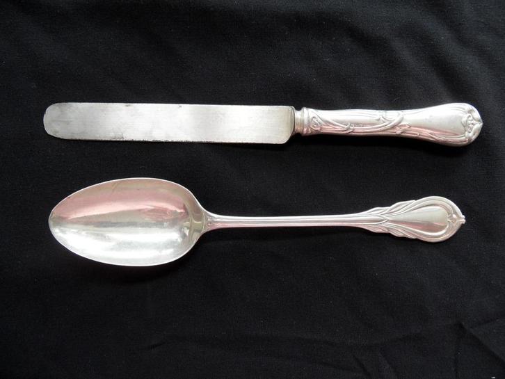 zilver; lepel en vork, 1880 - 1914 Art Nouveau, Antiek en Kunst, Antiek | Goud en Zilver, Zilver, Ophalen of Verzenden