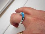 Zilveren modernist ring met turquoise maat ruim 17.5 nr.101, Sieraden, Tassen en Uiterlijk, Ringen, 17 tot 18, Dame, Zo goed als nieuw