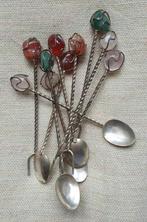 Antieke verzilverde lepeltjes & vorkjes met edelstenen, Antiek en Kunst, Ophalen of Verzenden