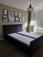 Boxspring 1.60m x 2.10m donkergrijs met hoofd en voetenbord, 210 cm, Tweepersoons, Ophalen of Verzenden, Zo goed als nieuw