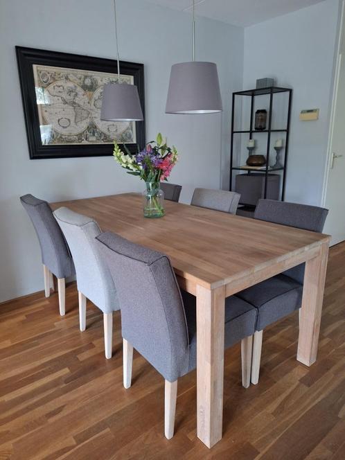 Eettafel wit eiken 200 x 90 cm incl. 6 stoelen, Huis en Inrichting, Tafels | Eettafels, Zo goed als nieuw, 50 tot 100 cm, 150 tot 200 cm