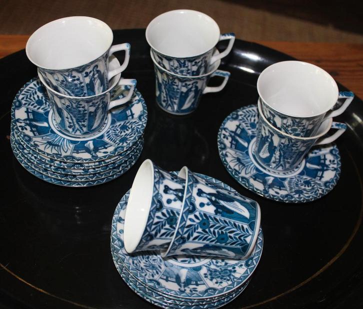 8 Kop en schotels, Lange Lijs, oud, Antiek en Kunst, Antiek | Porselein, Ophalen of Verzenden