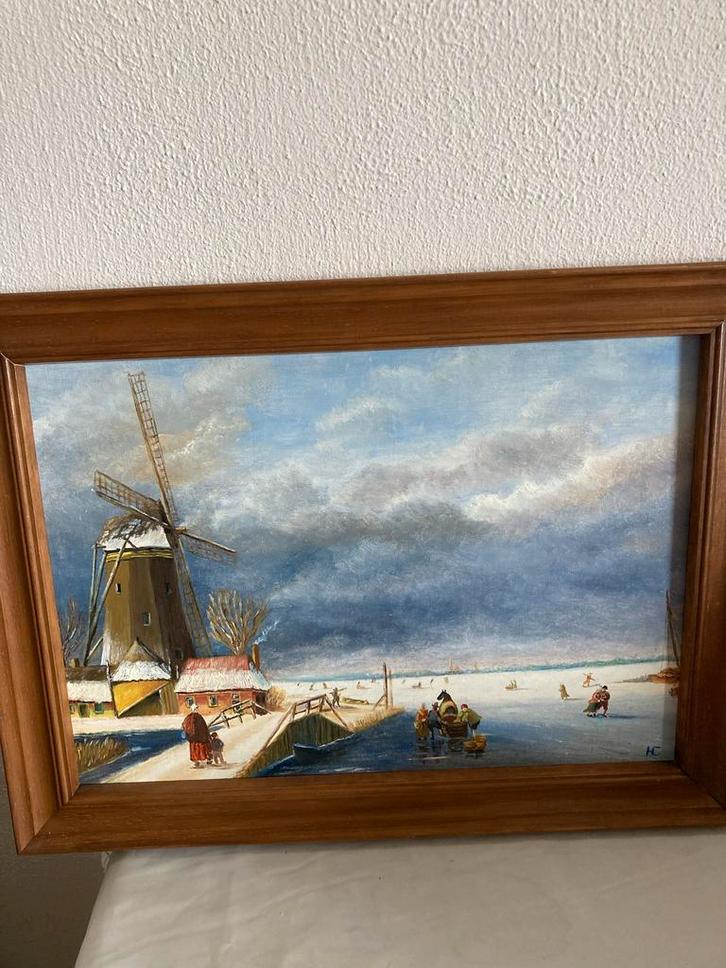 H Cleton - ijspret , Acryl op Canvas, Antiek en Kunst, Kunst | Schilderijen | Modern, Ophalen of Verzenden