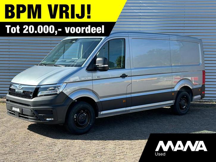 MAN TGE 35 2.0 3.180 180PK L3H2 4x4 Oyster silver LED Automa, Auto's, Bestelauto's, Bedrijf, Te koop, 360° camera, ABS, Achteruitrijcamera