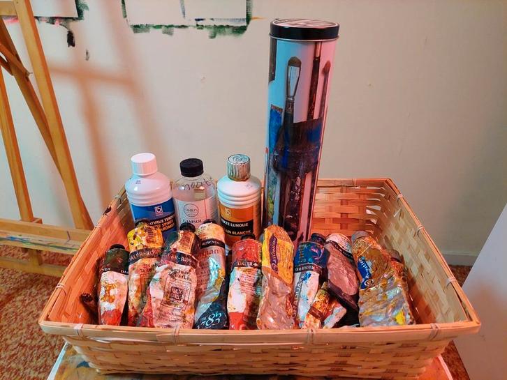 Olieverf set Daler Rowney + penselen, Hobby en Vrije tijd, Schilderen, Gebruikt, Olieverf, Ophalen of Verzenden