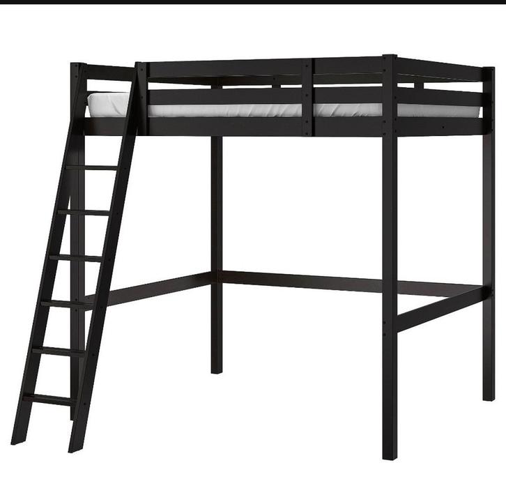 Zwarte Hoogslaper met Ladder 140x200, Huis en Inrichting, Slaapkamer | Stapelbedden en Hoogslapers, Zo goed als nieuw, Hoogslaper