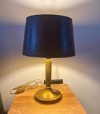 Mooie brons/messing tafellamp met ,lederlook, lampenkap, Ophalen of Verzenden, Zo goed als nieuw, Rond, Minder dan 25 cm