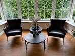2x design fauteuils, donkerbruin leer, Huis en Inrichting, Fauteuils, Ophalen, Gebruikt, Bert Plantagie, 50 tot 75 cm