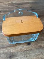 Vintage Glazen Zoutpot met Houten Deksel, Antiek en Kunst, Antiek | Keukenbenodigdheden, Ophalen of Verzenden