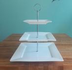 Etagère wit porselein 3-laags vierkant, Ophalen of Verzenden, Zo goed als nieuw